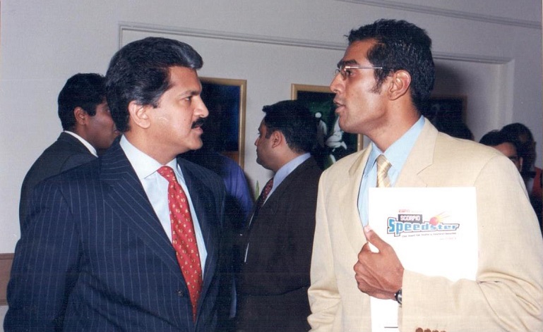 With Anand Mahindra during the launch of the Scorpio Speedster talent hunt organised by IMG.